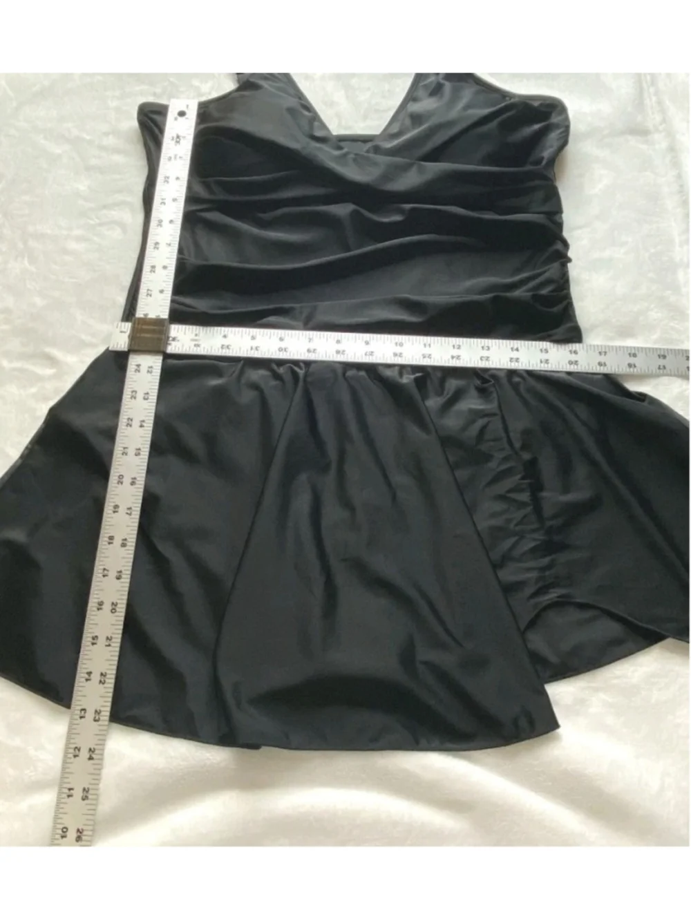 Kate Kasin XL Swim Dress Black V Neck Ruched One Piece Swimsuit NWT